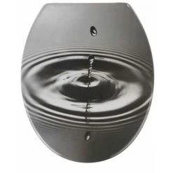 WENKO Abattant WC Original Waterdrop, Abattant WC Frein De Chute , Fixation Inox, Duroplast Antibactérien, 36,5x44,5 Cm, Gris - Multicolore
