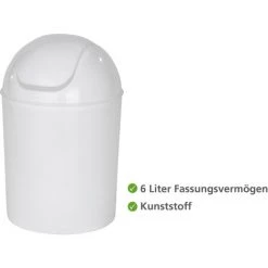 WENKO Poubelle Salle De Bain Economic, Petite Poubelle Salle De Bain 6L, Plastique, 20x30x20 Cm, Blanc - Blanc -WENKO Soldes 6578726 2