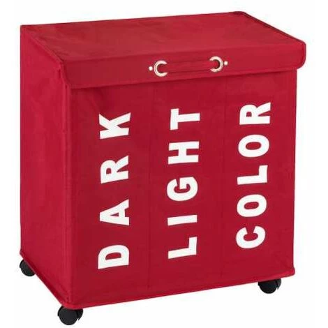 WENKO Panier à Linge Trivo, Panier à Linge 3 Compartiments, Capacité 116L, Polyester, 56x60x35 Cm, Rouge 3 WENKO Panier à Linge Trivo, Panier à Linge 3 Compartiments, Capacité 116L, Polyester, 56x60x35 Cm, Rouge
