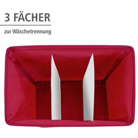 WENKO Panier à Linge Trivo, Panier à Linge 3 Compartiments, Capacité 116L, Polyester, 56x60x35 Cm, Rouge 5 WENKO Panier à Linge Trivo, Panier à Linge 3 Compartiments, Capacité 116L, Polyester, 56x60x35 Cm, Rouge – Image 3