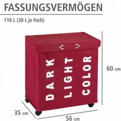 WENKO Panier à Linge Trivo, Panier à Linge 3 Compartiments, Capacité 116L, Polyester, 56x60x35 Cm, Rouge 10 WENKO Panier à Linge Trivo, Panier à Linge 3 Compartiments, Capacité 116L, Polyester, 56x60x35 Cm, Rouge -WENKO Soldes 6578732 4