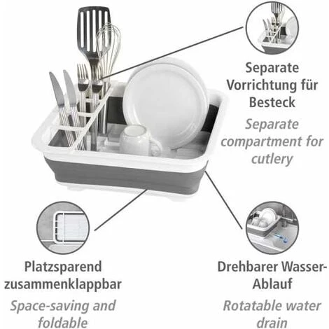 WENKO Egouttoir Vaisselle Pliable Gaia, égouttoir à Vaisselle Plastique, Porte-couverts Et Support Assiettes, Plastique, 36,5x13x31 Cm, Blanc - Gris - Blanc 4 WENKO Egouttoir Vaisselle Pliable Gaia, égouttoir à Vaisselle Plastique, Porte-couverts Et Support Assiettes, Plastique, 36,5x13x31 Cm, Blanc - Gris - Blanc – Image 2