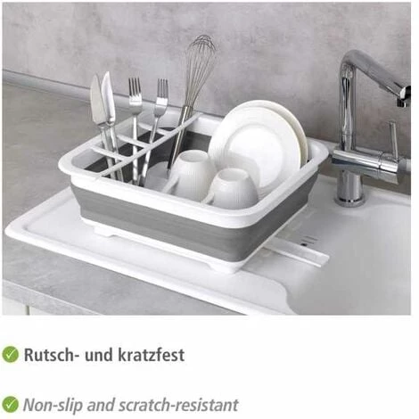 WENKO Egouttoir Vaisselle Pliable Gaia, égouttoir à Vaisselle Plastique, Porte-couverts Et Support Assiettes, Plastique, 36,5x13x31 Cm, Blanc - Gris - Blanc 5 WENKO Egouttoir Vaisselle Pliable Gaia, égouttoir à Vaisselle Plastique, Porte-couverts Et Support Assiettes, Plastique, 36,5x13x31 Cm, Blanc - Gris - Blanc – Image 3