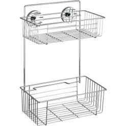 WENKO Etagère Murale Salle De Bain Sans Perçage Bari, 2 Paniers De Douche, Fixation Sans Perçage Vacuum-Loc®, Repositionnable Sans Laisser De Trace, Acier, 26x38x17 Cm, Chromé - Chromé