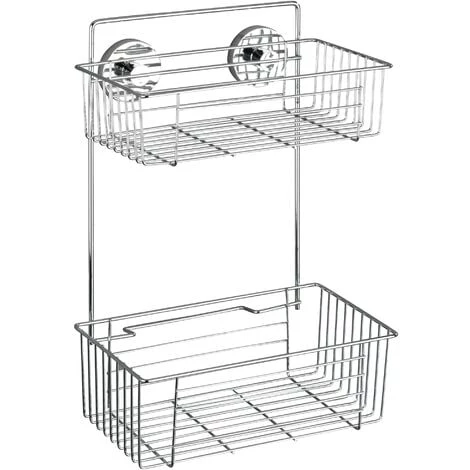 WENKO Etagère Murale Salle De Bain Sans Perçage Bari, 2 Paniers De Douche, Fixation Sans Perçage Vacuum-Loc®, Repositionnable Sans Laisser De Trace, Acier, 26x38x17 Cm, Chromé - Chromé 3 WENKO Etagère Murale Salle De Bain Sans Perçage Bari, 2 Paniers De Douche, Fixation Sans Perçage Vacuum-Loc®, Repositionnable Sans Laisser De Trace, Acier, 26x38x17 Cm, Chromé - Chromé