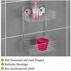WENKO Etagère Murale Salle De Bain Sans Perçage Bari, 2 Paniers De Douche, Fixation Sans Perçage Vacuum-Loc®, Repositionnable Sans Laisser De Trace, Acier, 26x38x17 Cm, Chromé - Chromé 9 WENKO Etagère Murale Salle De Bain Sans Perçage Bari, 2 Paniers De Douche, Fixation Sans Perçage Vacuum-Loc®, Repositionnable Sans Laisser De Trace, Acier, 26x38x17 Cm, Chromé - Chromé -WENKO Soldes 6578790 3