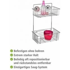 WENKO Etagère Murale Salle De Bain Sans Perçage Bari, 2 Paniers De Douche, Fixation Sans Perçage Vacuum-Loc®, Repositionnable Sans Laisser De Trace, Acier, 26x38x17 Cm, Chromé - Chromé 10 WENKO Etagère Murale Salle De Bain Sans Perçage Bari, 2 Paniers De Douche, Fixation Sans Perçage Vacuum-Loc®, Repositionnable Sans Laisser De Trace, Acier, 26x38x17 Cm, Chromé - Chromé -WENKO Soldes 6578790 4