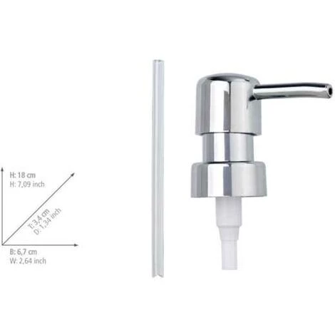 WENKO Pompe De Remplacement Pour Distributeur Savon Liquide, Design Arrondi, Plastique, ø 28 Mm, Chromé - Chromé 4 WENKO Pompe De Remplacement Pour Distributeur Savon Liquide, Design Arrondi, Plastique, ø 28 Mm, Chromé - Chromé – Image 2