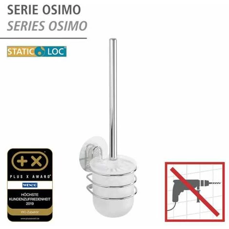WENKO Porte Brosse WC Mural, Static-Loc® Fixation Sans Perçage, Osimo, Plastique - Acier, 10x37,5x11,5 Cm, Brillant - Chromé 4 WENKO Porte Brosse WC Mural, Static-Loc® Fixation Sans Perçage, Osimo, Plastique - Acier, 10x37,5x11,5 Cm, Brillant - Chromé – Image 2