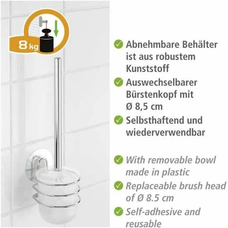 WENKO Porte Brosse WC Mural, Static-Loc® Fixation Sans Perçage, Osimo, Plastique - Acier, 10x37,5x11,5 Cm, Brillant - Chromé 5 WENKO Porte Brosse WC Mural, Static-Loc® Fixation Sans Perçage, Osimo, Plastique - Acier, 10x37,5x11,5 Cm, Brillant - Chromé – Image 3