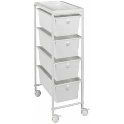 WENKO Desserte Mobile à Tiroirs Gala, Tour De Rangement Plastique à Tiroirs, 4 Tiroirs De Rangement, Métal - Plastique, 22,5x76,5x38,5 Cm, Blanc