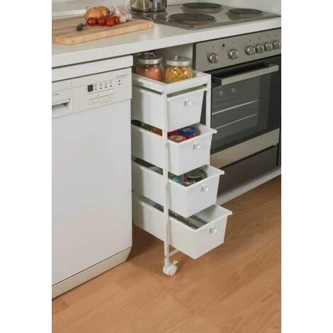 WENKO Desserte Mobile à Tiroirs Gala, Tour De Rangement Plastique à Tiroirs, 4 Tiroirs De Rangement, Métal - Plastique, 22,5x76,5x38,5 Cm, Blanc 4 WENKO Desserte Mobile à Tiroirs Gala, Tour De Rangement Plastique à Tiroirs, 4 Tiroirs De Rangement, Métal - Plastique, 22,5x76,5x38,5 Cm, Blanc – Image 2
