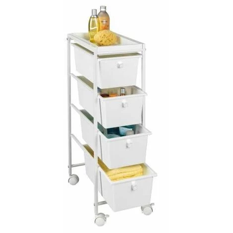 WENKO Desserte Mobile à Tiroirs Gala, Tour De Rangement Plastique à Tiroirs, 4 Tiroirs De Rangement, Métal - Plastique, 22,5x76,5x38,5 Cm, Blanc 6 WENKO Desserte Mobile à Tiroirs Gala, Tour De Rangement Plastique à Tiroirs, 4 Tiroirs De Rangement, Métal - Plastique, 22,5x76,5x38,5 Cm, Blanc – Image 4