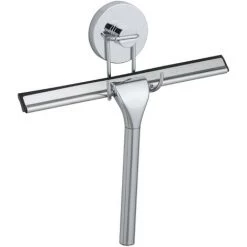 WENKO Raclette De Douche Murale Sans Perçage, Raclette Salle De Bain Vacuum-Loc® Fixation Sans Perçage, Repositionnable Sans Laisser De Trace, Acier Inox, 6x21.5x25 Cm, Brillant - Chromé