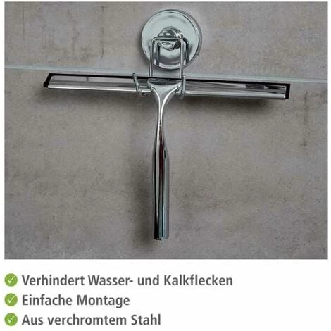 WENKO Raclette De Douche Murale Sans Perçage, Raclette Salle De Bain Vacuum-Loc® Fixation Sans Perçage, Repositionnable Sans Laisser De Trace, Acier Inox, 6x21.5x25 Cm, Brillant - Chromé 5 WENKO Raclette De Douche Murale Sans Perçage, Raclette Salle De Bain Vacuum-Loc® Fixation Sans Perçage, Repositionnable Sans Laisser De Trace, Acier Inox, 6x21.5x25 Cm, Brillant - Chromé – Image 3