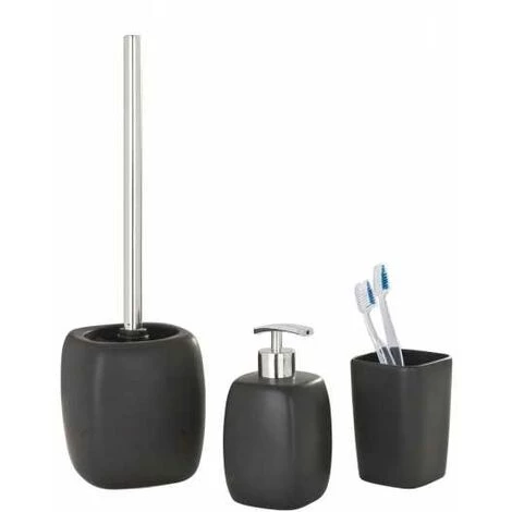 WENKO Gobelet Salle De Bain, Porte Brosse à Dent, Faro, Céramique, 7,3x10,5x7,3 Cm, Noir - Noir 4 WENKO Gobelet Salle De Bain, Porte Brosse à Dent, Faro, Céramique, 7,3x10,5x7,3 Cm, Noir - Noir – Image 2