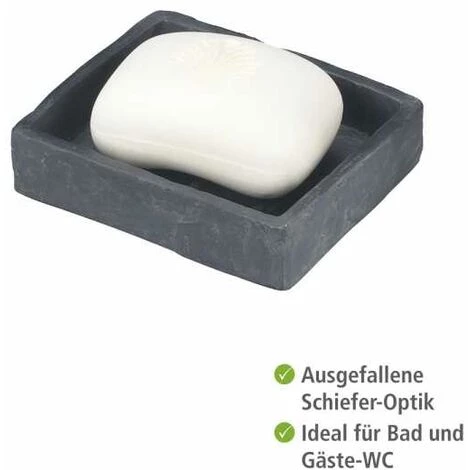 WENKO Porte Savon Slate Rock - Aspect Ardoise, Polyrésine, 11.2x2.7x9.4 Cm, Anthracite - Gris - Anthracite 4 WENKO Porte Savon Slate Rock - Aspect Ardoise, Polyrésine, 11.2x2.7x9.4 Cm, Anthracite - Gris - Anthracite – Image 2