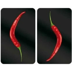 WENKO Protection Plaque De Cuisson, Couvre Plaque De Cuisson En Verre "Hot Pepperoni", Lot De 2, Verre Trempé, 30x52 Cm, Multicolore