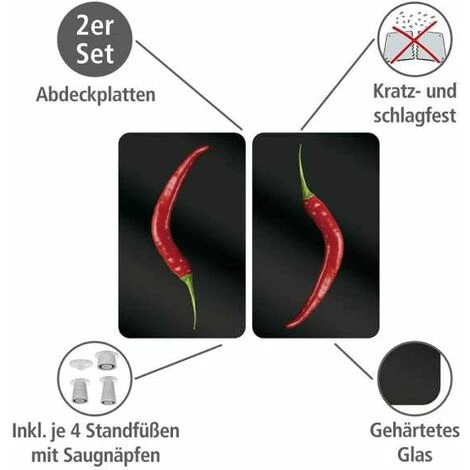 WENKO Protection Plaque De Cuisson, Couvre Plaque De Cuisson En Verre "Hot Pepperoni", Lot De 2, Verre Trempé, 30x52 Cm, Multicolore 4 WENKO Protection Plaque De Cuisson, Couvre Plaque De Cuisson En Verre "Hot Pepperoni", Lot De 2, Verre Trempé, 30x52 Cm, Multicolore – Image 2