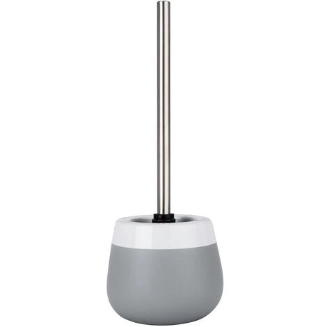 WENKO Porte Brosse WC Céramique Malta, Brosse WC Silicone Noire, Céramique, Ø 13,6x39 Cm, Gris/blanc - Gris 4 WENKO Porte Brosse WC Céramique Malta, Brosse WC Silicone Noire, Céramique, Ø 13,6x39 Cm, Gris/blanc - Gris – Image 2