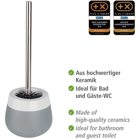 WENKO Porte Brosse WC Céramique Malta, Brosse WC Silicone Noire, Céramique, Ø 13,6x39 Cm, Gris/blanc - Gris 7 WENKO Porte Brosse WC Céramique Malta, Brosse WC Silicone Noire, Céramique, Ø 13,6x39 Cm, Gris/blanc - Gris – Image 5