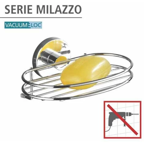 WENKO Porte Savon Mural Sans Percer Milazzo, Porte Savon Mural Vacuum-Loc® Fixation Sans Perçage, Repositionnable Sans Laisser De Trace, Acier , 17x7,5x12 Cm, Brillant - Chromé 4 WENKO Porte Savon Mural Sans Percer Milazzo, Porte Savon Mural Vacuum-Loc® Fixation Sans Perçage, Repositionnable Sans Laisser De Trace, Acier , 17x7,5x12 Cm, Brillant - Chromé – Image 2