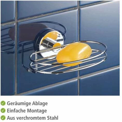 WENKO Porte Savon Mural Sans Percer Milazzo, Porte Savon Mural Vacuum-Loc® Fixation Sans Perçage, Repositionnable Sans Laisser De Trace, Acier , 17x7,5x12 Cm, Brillant - Chromé 5 WENKO Porte Savon Mural Sans Percer Milazzo, Porte Savon Mural Vacuum-Loc® Fixation Sans Perçage, Repositionnable Sans Laisser De Trace, Acier , 17x7,5x12 Cm, Brillant - Chromé – Image 3