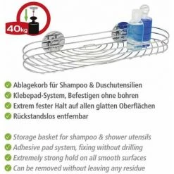WENKO Etagère Murale Salle De Bain Maxi, Panier De Douche Fixation Sans Perçage Turbo-Loc®, Design Arrondi, Acier, 38x6x11,5 Cm, Chromé - Chromé -WENKO Soldes 6578879 3