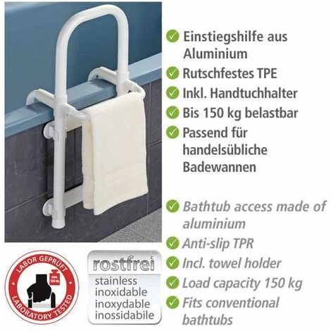 WENKO Poignée Pour Baignoire Secura, Marche Pied Baignoire Antidérapant, Système Accès Baignoire, Capacité 150 Kg, Aluminium - Plastique, 24,5 X 52,5 X 23 Cm, Blanc - Blanc 4 WENKO Poignée Pour Baignoire Secura, Marche Pied Baignoire Antidérapant, Système Accès Baignoire, Capacité 150 Kg, Aluminium - Plastique, 24,5 X 52,5 X 23 Cm, Blanc - Blanc – Image 2