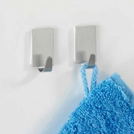 WENKO Crochet Mural Porte Serviette, Lot De 4 Crochets Muraux Porte Manteau, Fixation Sans Perçage, Adhésif Puissant, Design Carré, Acier Inoxydable, 1,9x1,5x3,4 Cm, Mat - Mat 4 WENKO Crochet Mural Porte Serviette, Lot De 4 Crochets Muraux Porte Manteau, Fixation Sans Perçage, Adhésif Puissant, Design Carré, Acier Inoxydable, 1,9x1,5x3,4 Cm, Mat - Mat – Image 2