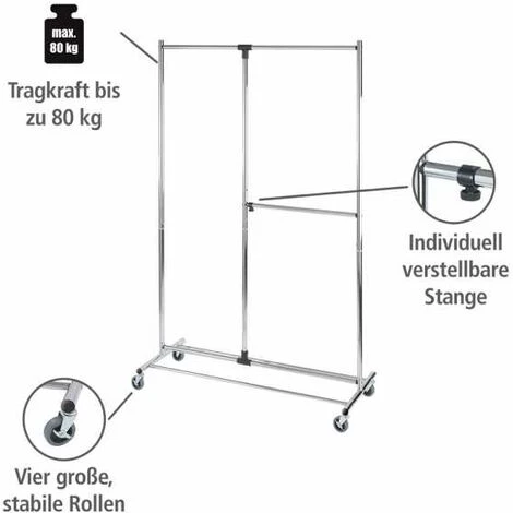 WENKO Portant Vêtements, Penderie Vêtement Sur Roulettes, 2 Niveaux Profissimo 4 WENKO Portant Vêtements, Penderie Vêtement Sur Roulettes, 2 Niveaux Profissimo – Image 2