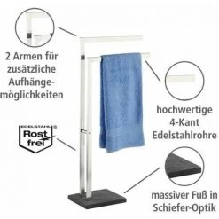 WENKO Porte Serviettes Salle De Bain Sur Pied, 2 Barres Porte Serviette, Slate Rock, Base Polyrésine Effet Ardoise - Acier Inox, 43,5x86,5x20 Cm, Mat 9 WENKO Porte Serviettes Salle De Bain Sur Pied, 2 Barres Porte Serviette, Slate Rock, Base Polyrésine Effet Ardoise - Acier Inox, 43,5x86,5x20 Cm, Mat -WENKO Soldes 6578898 3