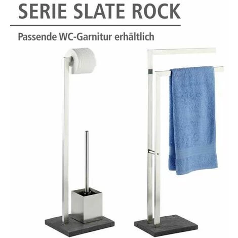 WENKO Porte Serviettes Salle De Bain Sur Pied, 2 Barres Porte Serviette, Slate Rock, Base Polyrésine Effet Ardoise - Acier Inox, 43,5x86,5x20 Cm, Mat 7 WENKO Porte Serviettes Salle De Bain Sur Pied, 2 Barres Porte Serviette, Slate Rock, Base Polyrésine Effet Ardoise - Acier Inox, 43,5x86,5x20 Cm, Mat – Image 5