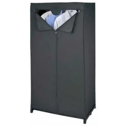 WENKO Armoire En Toile Deep Black, Penderie Tissu Avec Portant Pour Cintre, Ouverture Sur Toute La Hauteur Avec Fermeture éclair, Cadre Acier - Polypropylène, 75x150x50 Cm, Noir - Noir