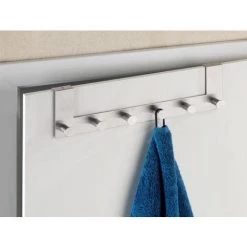 WENKO Patère De Porte à Suspendre Celano, 6 Crochets De Porte Pour Les Serviettes Ou Les Manteaux, Fixation Sans Perçage, Acier Inoxydable, 39x11x5,5 Cm, Argent Mat - Mat