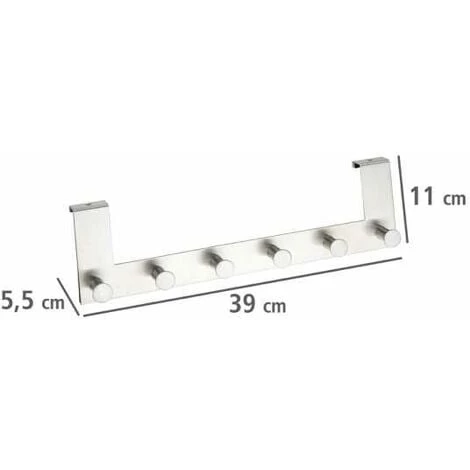WENKO Patère De Porte à Suspendre Celano, 6 Crochets De Porte Pour Les Serviettes Ou Les Manteaux, Fixation Sans Perçage, Acier Inoxydable, 39x11x5,5 Cm, Argent Mat - Mat 5 WENKO Patère De Porte à Suspendre Celano, 6 Crochets De Porte Pour Les Serviettes Ou Les Manteaux, Fixation Sans Perçage, Acier Inoxydable, 39x11x5,5 Cm, Argent Mat - Mat – Image 3
