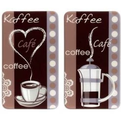 WENKO Protection Plaque De Cuisson, Couvre Plaque De Cuisson En Verre "Café", Lot De 2, Verre Trempé, 30x52 Cm, Multicolore