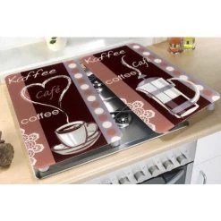 WENKO Protection Plaque De Cuisson, Couvre Plaque De Cuisson En Verre "Café", Lot De 2, Verre Trempé, 30x52 Cm, Multicolore -WENKO Soldes 6578920 3