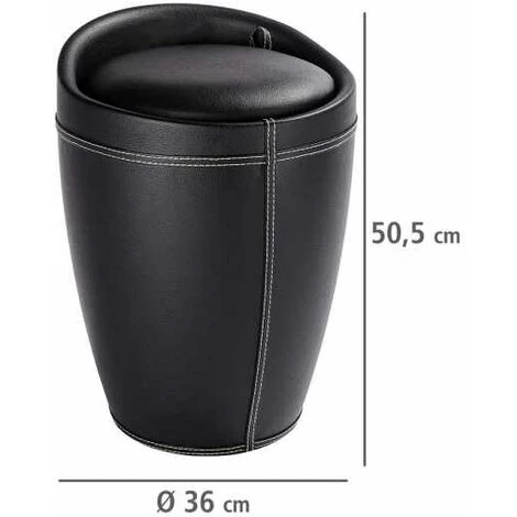 WENKO Tabouret Panier à Linge, Coffre à Linge Et Tabouret Salle De Bain Candy, Coussin Amovible, Similicuir, 20 Litres, Plastique, Ø 36x50,5 Cm, Noir - Noir 5 WENKO Tabouret Panier à Linge, Coffre à Linge Et Tabouret Salle De Bain Candy, Coussin Amovible, Similicuir, 20 Litres, Plastique, Ø 36x50,5 Cm, Noir - Noir – Image 3