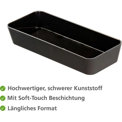 WENKO Boite De Rangement Salle De Bain Gom, Bac De Rangement Salle De Bain, Plastique Soft Touch, 24x4x10 Cm, Noir - Noir 4 WENKO Boite De Rangement Salle De Bain Gom, Bac De Rangement Salle De Bain, Plastique Soft Touch, 24x4x10 Cm, Noir - Noir – Image 2