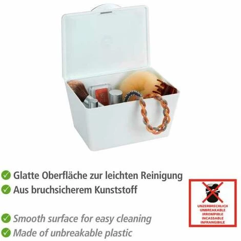 WENKO Boîte Avec Couvercle Brasil, Panier De Rangement, Panier De Salle De Bain Avec Couvercle, Plastique (PET), 19 X 10 X 15.5 Cm, Blanc - Blanc 4 WENKO Boîte Avec Couvercle Brasil, Panier De Rangement, Panier De Salle De Bain Avec Couvercle, Plastique (PET), 19 X 10 X 15.5 Cm, Blanc - Blanc – Image 2