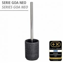 WENKO Brosse WC Goa Neo, Brosse WC Silicone, Brosse WC Noire, Polyrésine Aspect Pierre Naturelle, Ø 9x37 Cm, Anthracite - Gris - Anthracite -WENKO Soldes 6578999 4