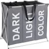 WENKO Panier à Linge Pliant Trio "Dark - Light & Color", Panier à Linge 3 Compartiments Avec Poignée De Transport, Capacité 130L, Polyester - Aluminium, 63x57x38 Cm, Gris -WENKO Soldes 6579014 1