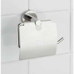 WENKO Support Papier Toilette Mural, Porte Papier Toilette Avec Couvercle, Bosio Shine, Acier Inox, 15x13,5x7 Cm, Brillant - Brillant -WENKO Soldes 6579019 3