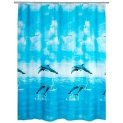 WENKO Rideau De Douche Original Dauphin, Rideau De Douche 180x200 Cm, Waterproof, 12 Anneaux Rideau De Douche En Plastique Blanc Inclus, PEVA Matériau Recyclé Et Recyclable, 180x200 Cm, Bleu - Multicolore
