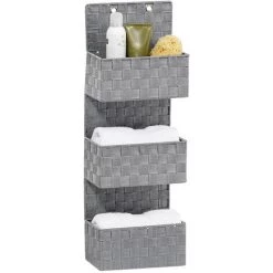 WENKO Organiseur De Salle De Bain à Suspendre Adria, Organisateur Suspendu 3 Paniers De Rangement, Polypropylène, 25x72x15,5 Cm, Gris -WENKO Soldes 6579037 2
