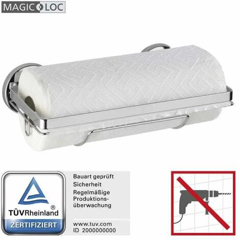 WENKO Porte Essuie-tout Mural Sans Perçage, Porte Sopalin Mural Fixation Sans Perçage Magic-Loc®, Métal, 28x14x20 Cm, Brillant - Argent Brillant 4 WENKO Porte Essuie-tout Mural Sans Perçage, Porte Sopalin Mural Fixation Sans Perçage Magic-Loc®, Métal, 28x14x20 Cm, Brillant - Argent Brillant – Image 2