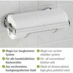 WENKO Porte Essuie-tout Mural Sans Perçage, Porte Sopalin Mural Fixation Sans Perçage Magic-Loc®, Métal, 28x14x20 Cm, Brillant - Argent Brillant 9 WENKO Porte Essuie-tout Mural Sans Perçage, Porte Sopalin Mural Fixation Sans Perçage Magic-Loc®, Métal, 28x14x20 Cm, Brillant - Argent Brillant -WENKO Soldes 6579046 3