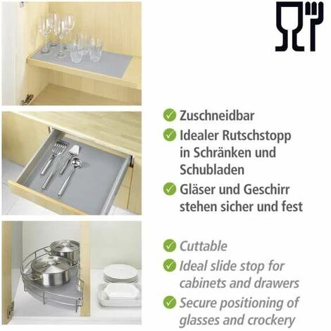 WENKO Tapis Fond De Tiroir Avec Picots, Tapis Antidérapant Tiroir, Protection Tiroir Cuisine, Découpable, Plastique, 150x50 Cm, Gris 4 WENKO Tapis Fond De Tiroir Avec Picots, Tapis Antidérapant Tiroir, Protection Tiroir Cuisine, Découpable, Plastique, 150x50 Cm, Gris – Image 2