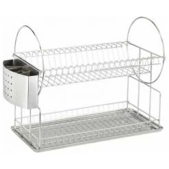 WENKO Égouttoir Vaisselle Inox Exclusif Duo, Egouttoir Vaisselle Avec Panier Couvert, Acier Inox, 21x33x49 Cm, Brillant - Argent Mat -WENKO Soldes 6579064 3